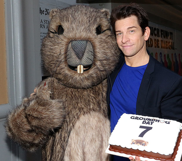 Andy Karl and his groundhog pal (played by Raymond J. Lee) celebrate lucky 7.
