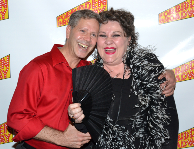 Nora Mae Lyng (right), with Fred Barton, at the opening of Forbidden Broadway: Alive And Kicking! in 2012
