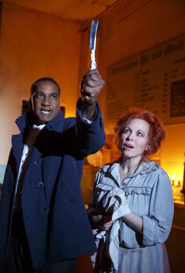 Norm Lewis and Carolee Carmello star in Sweeney Todd, directed by Bill Buckhurst, at the Barrow Street Theatre.