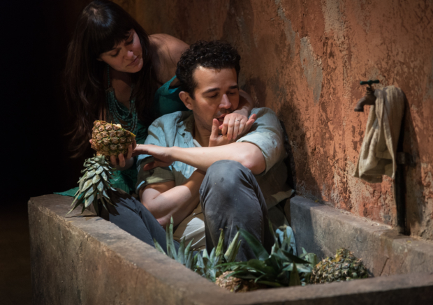 Flora Diaz and Rey Lucas eat pineapples in Seven Spots on the Sun.