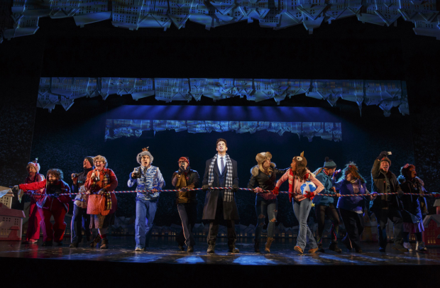 Andy Karl (center) and the cast of Groundhog Day at Broadway&#39;s August Wilson Theatre.
