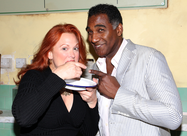 Carolee Carmello and Norm Lewis sample the pies of Sweeney Todd.