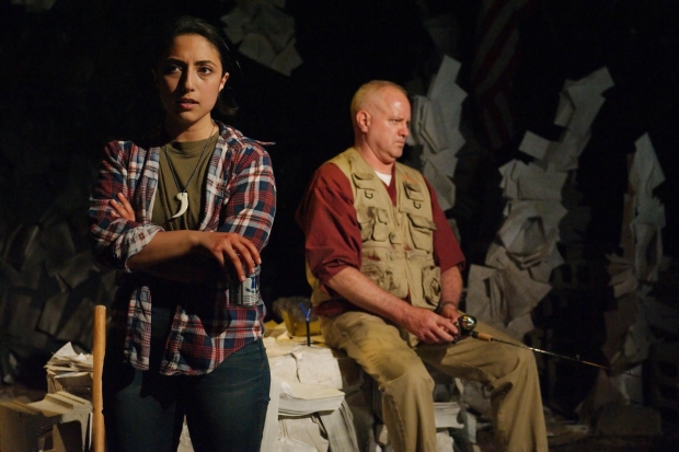 Arti Ishak (Leila) and Randy Steinmeyer (Johnny) in Johnny 10 Beers' Daughter, directed by Emmi Hilger, at Chicago Dramatists.