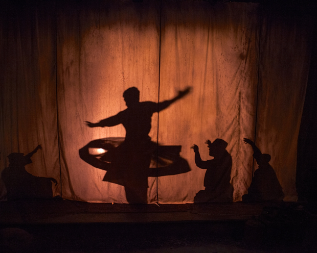 Tony Speciale stages certain scenes in The Boy Who Danced on Air behind a shadow curtain.