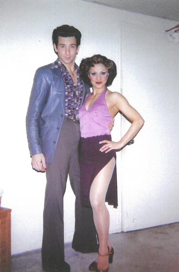 Andy Karl and future wife Orfeh backstage at Saturday Night Fever, his Broadway debut.