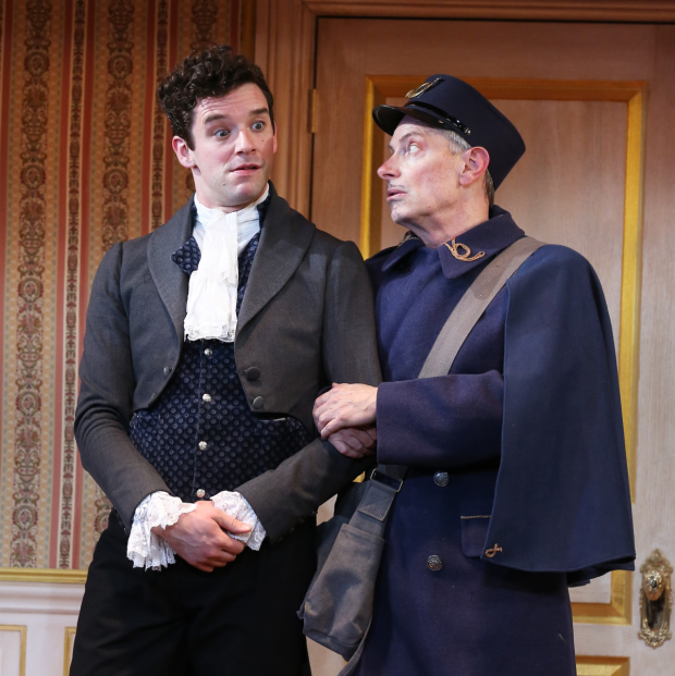 Michael Urie and Arnie Burton star in The Government Inspector at the Duke on 42nd Street.