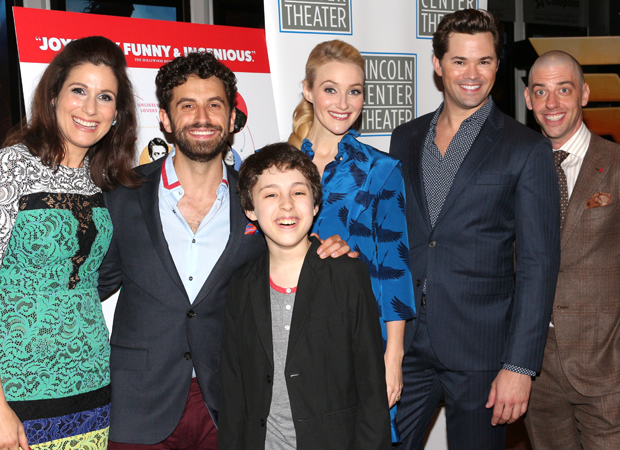 Stephanie J. Block, Brandon Uranowitz, Anthony Rosenthal, Betsy Wolfe, Andrew Rannells, and Christian Borle see Falsettos on the big screen.
