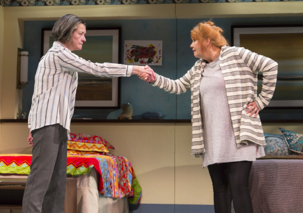 Nancy E. Carroll and Annie Golden in the Huntington Theatre Company production of Ripcord, directed by Jessica Stone. 