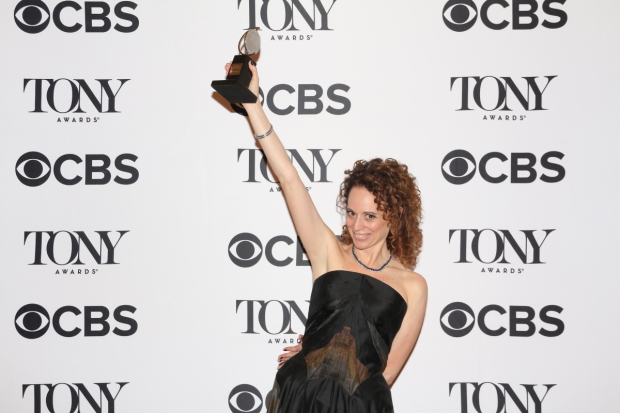 Indecent&#39;s Rebecca Taichman holds up her Tony for Best Director of a Play.