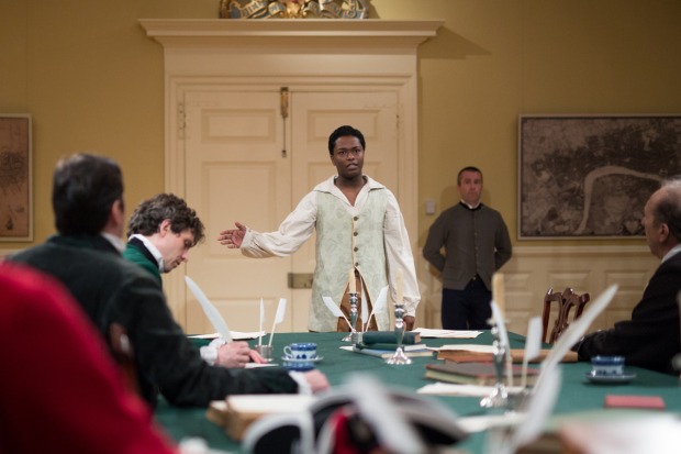 Trinidad Ramkissoon in a scene from Blood on the Snow, directed by Courtney O&#39;Connor, at the Old State House in Boston.