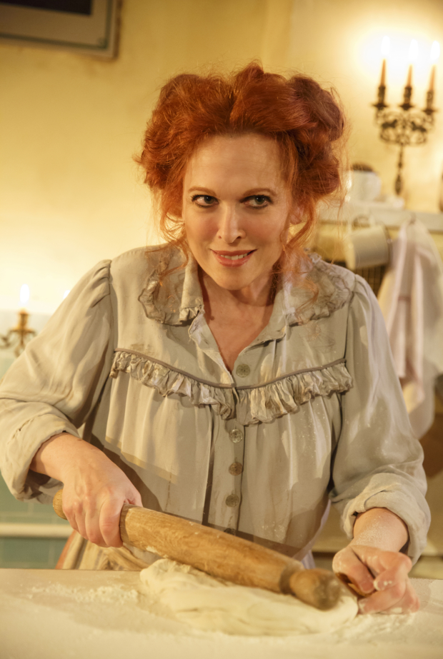Carolee Carmello plays Mrs. Lovett in Sweeney Todd at the Barrow Street Theatre.