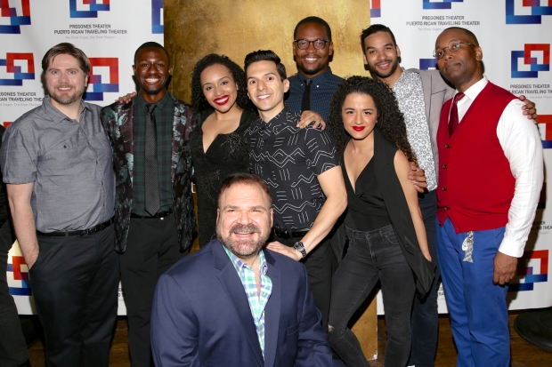 The company of Spamilton celebrate opening night at the 47th Street Theatre.