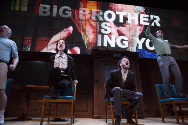 Olivia Wilde and Tom Sturridge star in George Orwell&#39;s 1984, adapted and directed by Robert Icke and Duncan MacMillan, at Broadway&#39;s Hudson Theatre.