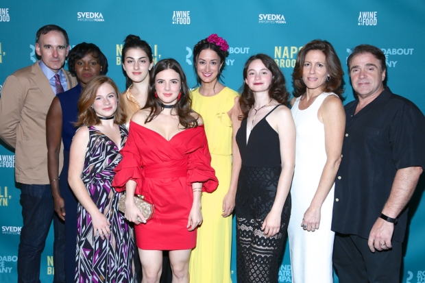 The company of Napoli, Brooklyn on opening night at the Laura Pels Theatre.