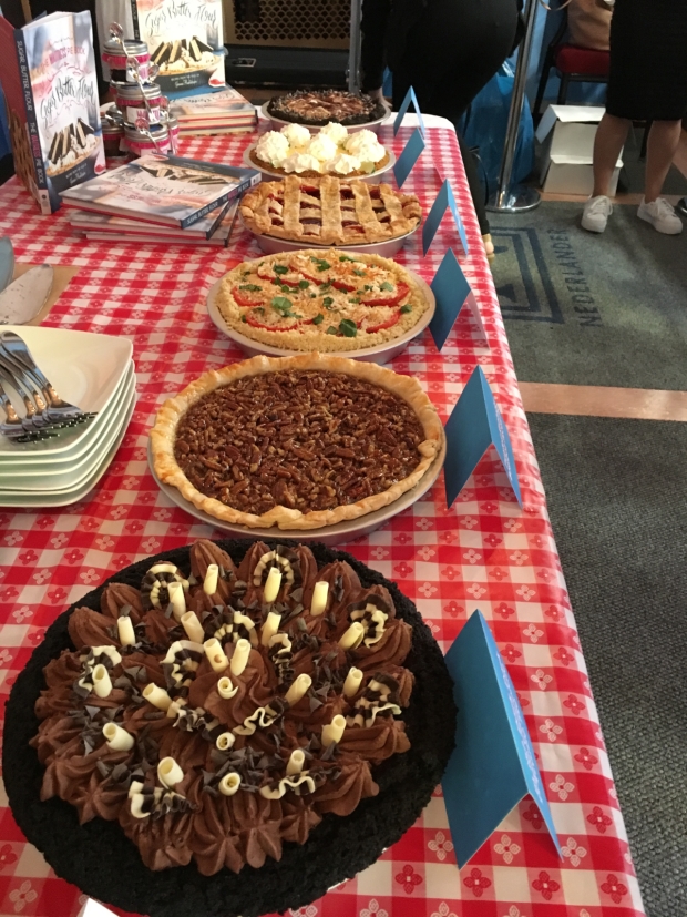 An assortment of pies were placed on display.