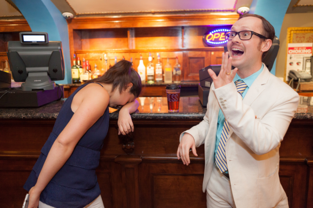 Hayley can&#39;t wait for intermission to be over, while Zach spots a friend from across the lounge of the Brooks Atkinson Theatre.