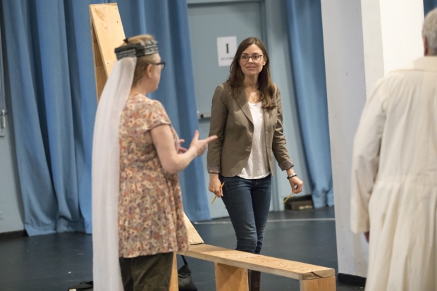 Kristine Nielsen rehearses A Midsummer Night&#39;s Dream with director Lear deBessonet.