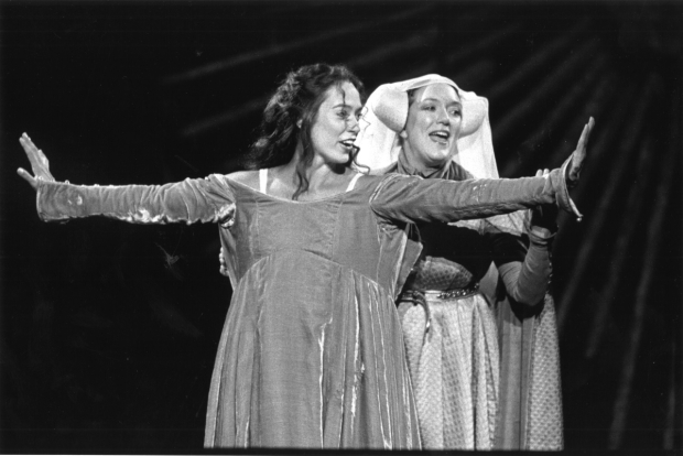 Elizabeth Marvel and Kristine Nielsen perform the infamous dressing scene in the 1996 Shakespeare in the Park production of Henry V.