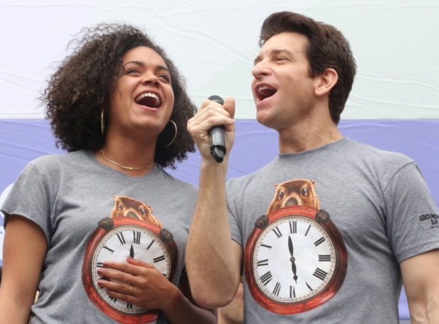 Barrett Doss and Andy Karl sing from Groundhog Day at Broadway in Bryant Park.