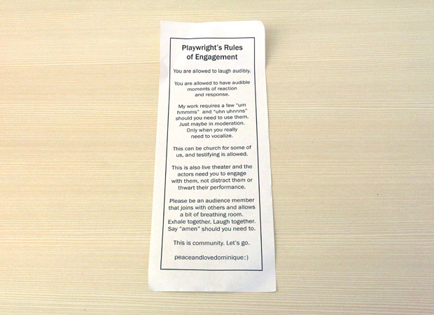 Dominique Morisseau&#39;s Playwright&#39;s Rules of Engagement leaflet.