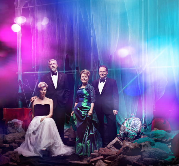 Janie Dee, Philip Quast, Imelda Staunton, and Peter Forbes star in Follies, directed by Dominic Cooke at the National Theatre.