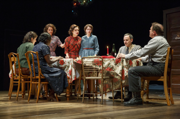 The cast of Napoli, Brooklyn onstage at the Laura Pels Theatre.