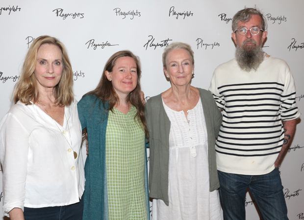 Lisa Emery, Sarah Ruhl, Kathleen Chalfant, and Les Waters at the first day of rehearsal for For Peter Pan on Her 70th Birthday.