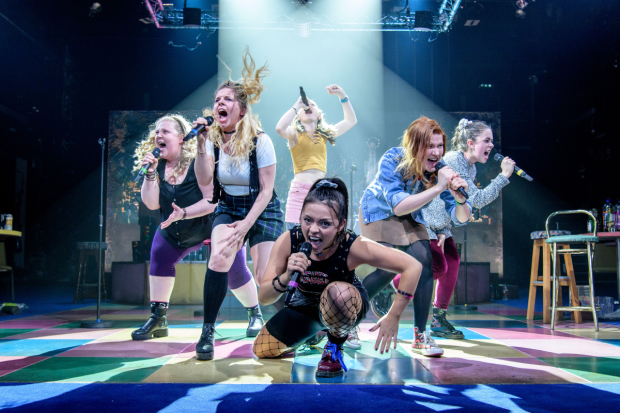 Caroline Deyga, Dawn Sievewright, Frances Mayli McCann, Kirsty MacLaren, Karen Fishwick, and Isis Hainsworth in Lee Hall&#39;s Our Lady of Perpetual Succour, directed by Vicky Featherstone.