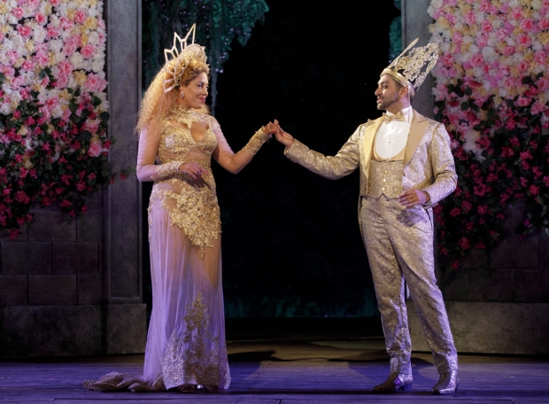 De&#39;Adre Aziza plays Hippolyta, and Bhavesh Patel plays  Theseus in William Shakespeare&#39;s A Midsummer Night&#39;s Dream, directed by Lear deBessonet for the Public Theater&#39;s Shakespeare in the Park at the Delacorte Theater.