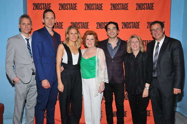 The company of A Parallelogram celebrates opening night at Second Stage Theater.