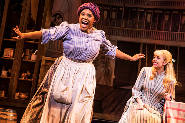 Bryonha Marie Parham and Kaley Ann Voorhees perform a scene from Showboat in Prince of Broadway, directed by Harold Prince, at the Samuel J. Friedman Theatre.
