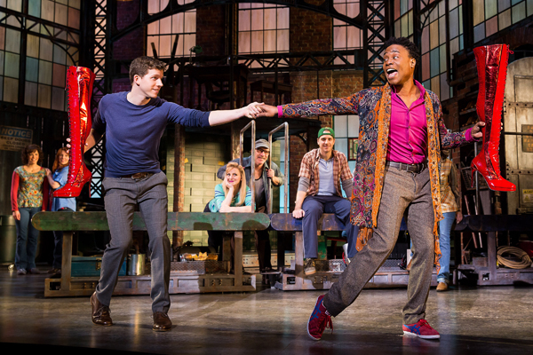 Stark Sands plays Charlie Price and Billy Porter plays Lola in Cyndi Lauper and Harvey Fierstein&#39;s Kinky Boots, directed by Jerry Mitchell, at Broadway&#39;s Al Hirschfeld Theatre.