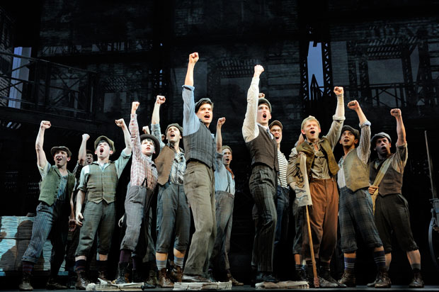 Jeremy Jordan and the Broadway cast of Newsies.