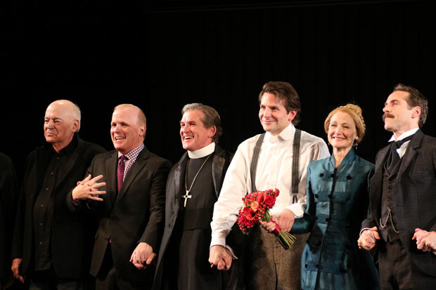 Bernard Pomerance (left) takes a bow on the opening night of The Elephant Man in 2014.