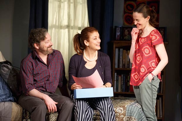 Jeremy Shamos (left), Kate Walsh (center), and Maria Dizzia (right) in Roundabout Theatre Company&#39;s world premiere production of If I Forget earlier this year. Starting September 21, BroadwayHD will make Steven Levenson&#39;s play available to stream online.