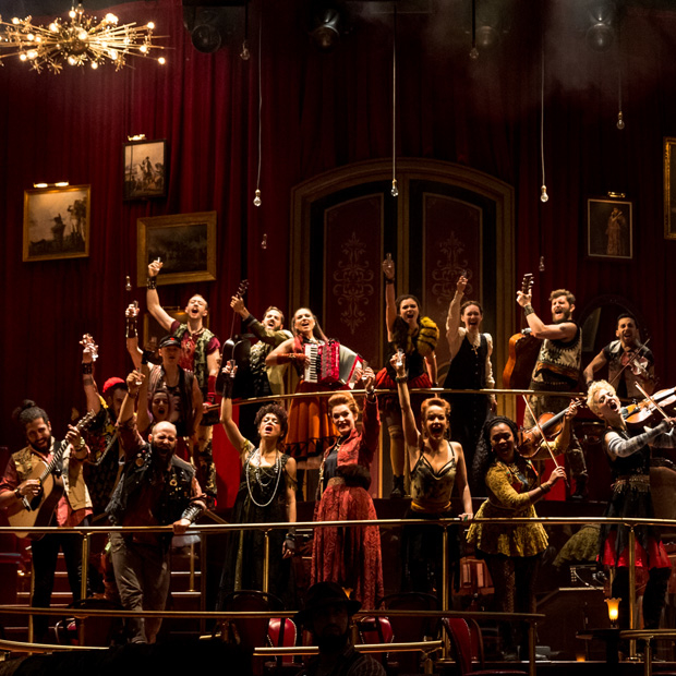 The cast of The Great Comet onstage at Broadway&#39;s Imperial Theatre.