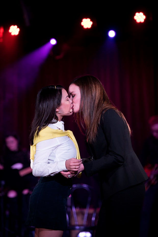 Janel Parrish and Jennifer Damiano in a scene from the previous pop-up NYC engagement pf Cruel Intentions: The Musical.