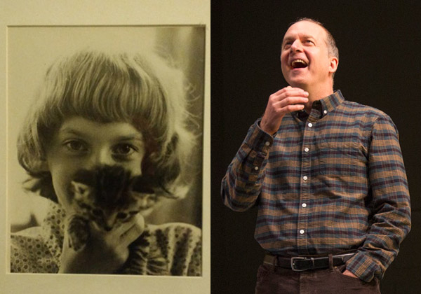 Daniel Jenkins as a child (left) and in a scene from For Peter Pan on Her 70th Birthday (right).
