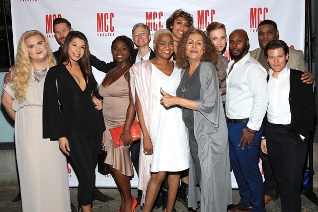 The company of Charm celebrate opening night at the Lucille Lortel Theatre.