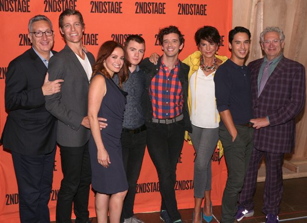 Director Moisés Kaufman and playwright Harvey Fierstein join their company for a photo. 