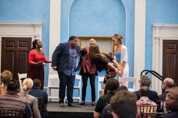 The cast of Charm perform at the Gracie Mansion.