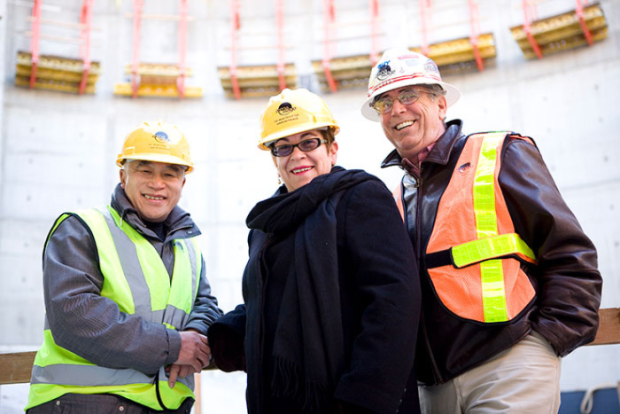 Architect Bing Thom, Molly Smith, and Mead Center for American Theater&#39;s Facility Project Director Guy Bergquist visit the construction site.