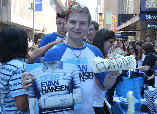 Memorabilia at the Dear Evan Hansen included cast albums and props from the show.