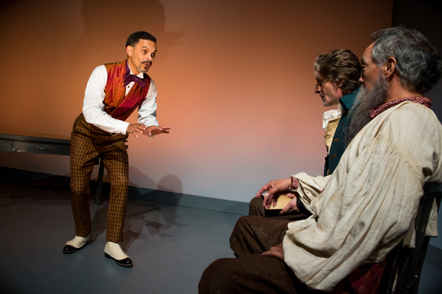 Charles Dickens (Duane Boutté) tells his version of the Gospel to Thomas Jefferson (Michael Laurence) and Leo Tolstoy (Thom Sesma) in Discord.