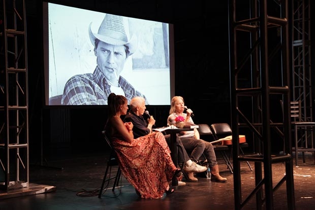 Michal Gamily (left) and and Sandy Rogers (right) discuss the life and work of Sam Shepard in a panel moderated by Jean Claude van Itallie (center).