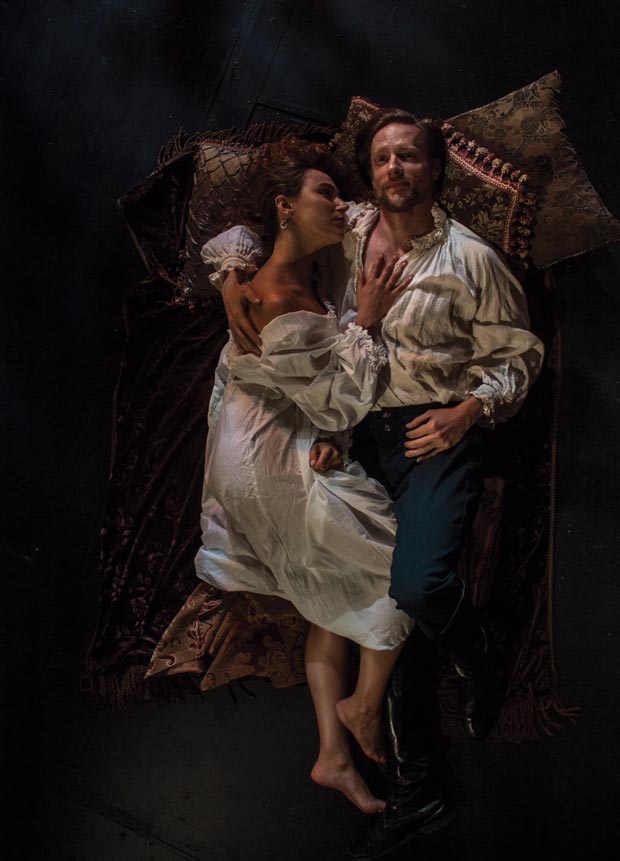 Whitney Maris Brown and Jon Barker star in Shakespeare in Love, directed by Bonnie J. Monte, at the Shakespeare Theatre of New Jersey.