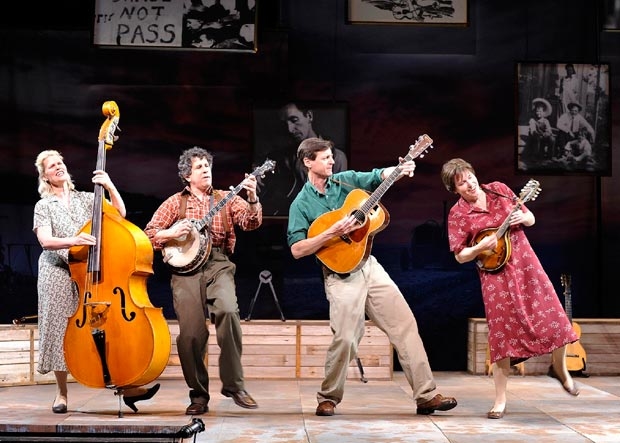 Helen Jean Russell, Andy Teirstein, David M. Lutken, and Darcie Deaville in the original cast of Woody Sez. 