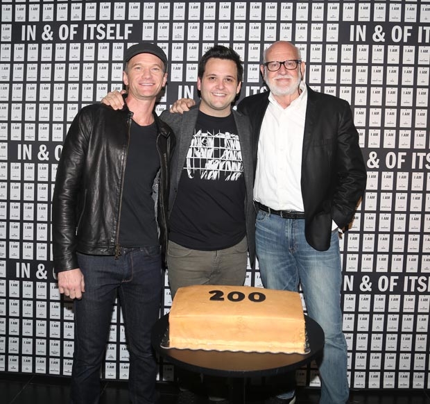 Neil Patrick Harris, Derek DelGaudio, and Frank Oz celebrate 200 performances of In &amp; Of Itself at the Daryl Roth Theatre.