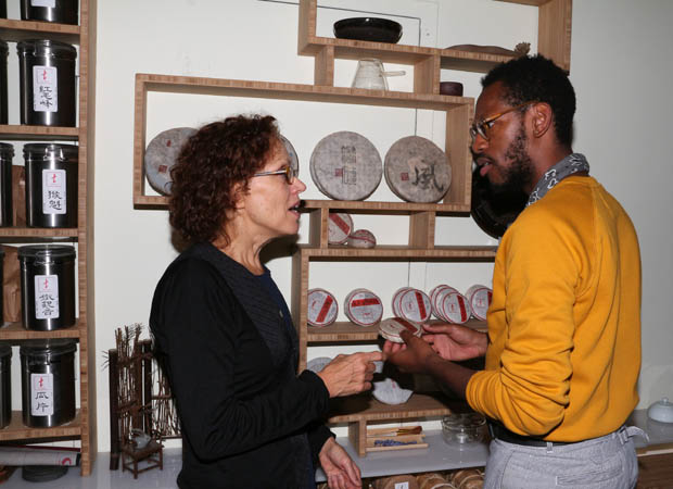 Kate Valk and Eric Berryman commiserate over tea leaves at Tea Drunk.