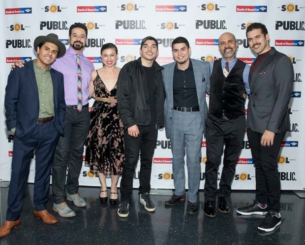 The company of Oedipus El Rey celebrate opening night at The Public Theatre.